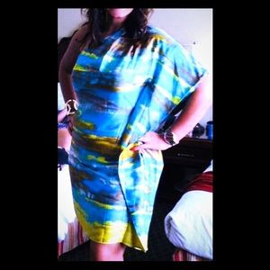 Calvin Klein One Shoulder Cape Cocktail Dress